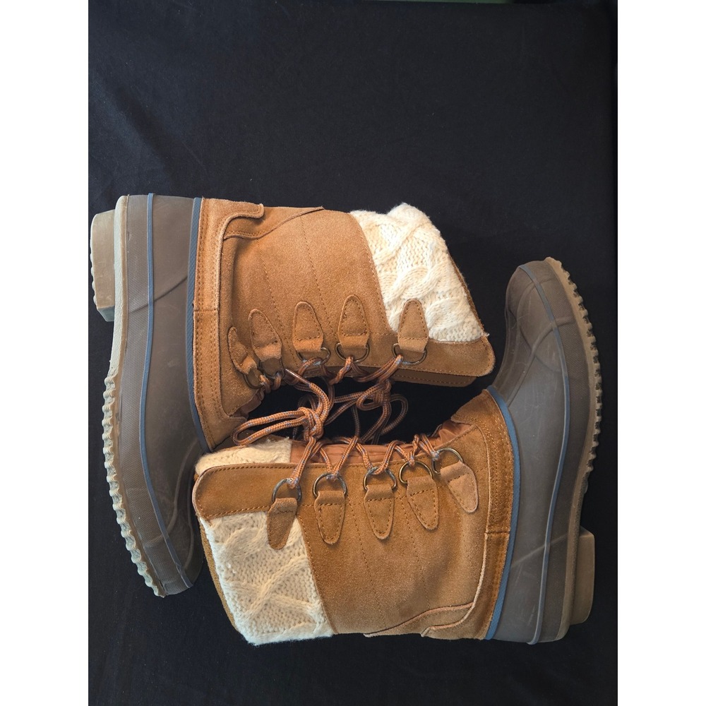 Khombu Women's Cozy Boots Size 9M Tan Brown Knit Cuff Winter Snow Boots